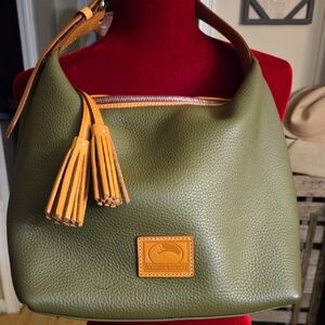 Dooney & Bourke Green Hobo Bag with Tan Tassels